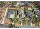 Aerial view of the house shows its position between other homes in this neighborhood at 119 November Dr, Durham, NC 27712