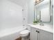 Modern bathroom with white subway tile and a vanity at 1402 Valley Rd, Garner, NC 27529