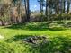 Well-maintained backyard features a fire pit surrounded by a canopy of trees at 1507 Ridgeway Ave, Durham, NC 27701