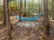 Backyard recreation area featuring a hammock and wooded surroundings at 182 Mill Bend Dr, Fuquay Varina, NC 27526