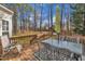 Inviting wooden deck with stylish outdoor furniture, ideal for relaxing and enjoying the serene backyard views at 3 Guilder Cv, Durham, NC 27713