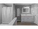 Inviting bathroom featuring a tub with shower, a single sink vanity, and modern fixtures at 41 Rock Bluff Ln, Kittrell, NC 27544