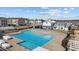 Relaxing community pool and clubhouse with beautiful architectural design offer a resort-like experience at 5200 Invention Way, Raleigh, NC 27616