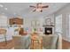Comfortable living room with a fireplace, soft decor, and seamless flow to the kitchen area at 946 Consortium Dr, Raleigh, NC 27603
