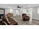 Open floor plan features updated flooring and paint, plus views of the dining room at 1022 Glover Rd, Dunn, NC 28334