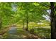 Scenic walking path surrounded by lush greenery, trees, and a tranquil pond, highlighting outdoor living at 10400 Rosegate Ct # 3, Raleigh, NC 27617