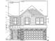 Architectural rendering showcasing the exterior design of a two-story home with a brick and shingle facade at 1049 Channel Drop Lp, Zebulon, NC 27597