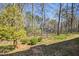 Spacious backyard with mature trees, greenery, and a glimpse of the house in a private, natural setting at 1309 Langdon Pl, Pittsboro, NC 27312