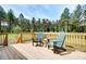 Enjoy the outdoors on this wooden deck, complete with two Adirondack chairs and a small table at 150 Green Haven Blvd # 67, Youngsville, NC 27596