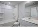 Bright bathroom featuring a shower-tub combination and vanity with sink and ample counter space at 195 Duncan Creek Rd # 123, Lillington, NC 27546