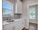 Butler's pantry featuring white cabinets and countertops with a view to the backyard at 195 Duncan Creek Rd # 123, Lillington, NC 27546