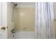A bathroom featuring a shower with an ornate shower curtain at 2203 Canterbury Dr, Burlington, NC 27215