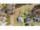Aerial view of a single Gathering home with a pond and clearly marked property lines at 248 Brookfield Cir, Sanford, NC 27330