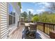 Back deck features seating and a dining area with a partially covered deck at 3557 S Beaver Ln, Raleigh, NC 27604