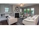 Cozy living room showcasing a fireplace, built-in shelves, and comfortable chairs for relaxation at 4026 Overcup Oak Ln, Cary, NC 27519