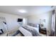 Bright bedroom features a mounted TV, full sized bed, and neutral tones and decor at 507 Southwick Pl, Mebane, NC 27302