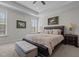 Relaxing main bedroom features a tray ceiling, neutral tones, and a large window at 511 Mcarthur Rd, Broadway, NC 27505