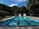 Inviting swimming pool with lane markers and clear blue water, surrounded by lush greenery, perfect for relaxation at 5932 Whitebud Dr, Raleigh, NC 27609