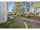 Backyard with trees lining the back of the lot and a well-kept lawn at 7707 Oak Marsh Dr, Raleigh, NC 27616
