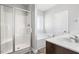 Bathroom featuring a large walk-in shower, soaking tub, and double sink vanity at 808 Cross Link Dr, Angier, NC 27501