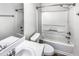 Bathroom featuring a bathtub, shower, mirror, sink, and toilet at 101 Adams Peak Ln, Garner, NC 27529