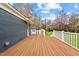 View of the expansive wooden deck with white railings, perfect for outdoor entertaining or relaxing at 118 Tysor Cir, Graham, NC 27253