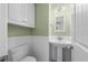 Charming powder room featuring white wainscoting, a pedestal sink, and stylish fixtures and decor at 118 Tysor Cir, Graham, NC 27253