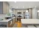 Stylish kitchen with stainless steel appliances, gray cabinets and a center island at 1213 Lincoln St, Durham, NC 27701