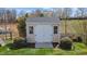 A backyard shed with double doors, providing extra storage space while blending with the landscape at 1295 Kerr St, Burlington, NC 27215