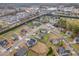 Overhead view of a residential neighborhood featuring manicured lawns and tree-lined streets at 225 Beckwith Ave, Clayton, NC 27527