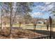 Scenic view of golf course and pond from the property, enhanced by mature trees and decorative lighting at 316 Pebble Beach Dr, Mebane, NC 27302
