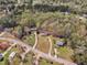 Panoramic aerial view showing the home nestled within a leafy residential area surrounded by mature trees at 188 Hunter Ln, Zebulon, NC 27597
