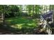 Fenced backyard featuring lush green grass and mature trees at 2000 Mountain Laurel Dr, Clayton, NC 27527