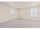 Bright bedroom featuring neutral walls and carpeting and two windows with great natural light at 5800 Agrinio Way, Raleigh, NC 27603