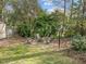Charming backyard with a firepit area surrounded by mature trees and landscaping at 6216 Lewisand Cir, Raleigh, NC 27615