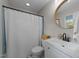 Bathroom featuring modern fixtures, including new vanity and hardware at 6216 Lewisand Cir, Raleigh, NC 27615