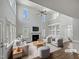Bright, virtually staged living room with high ceilings, fireplace, built-in shelves and modern furniture at 117 Pierce Rd, Garner, NC 27529