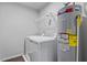 Functional laundry area with a washing machine, dryer, and water heater at 1423 Bridgewater Dr, Durham, NC 27704