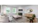 Living room with a fireplace, large windows, wooden flooring, and neutral-toned furniture at 1914 Malvina Ct, Graham, NC 27253