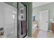 Bathroom featuring a glass shower door and a separate soaking tub at 36 Deep Woods Ln, Cameron, NC 28326