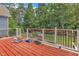 View of wood back deck overlooking the yard and treeline, great for relaxing or entertaining at 4516 Ocean Crest Cir, Raleigh, NC 27603