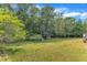 A spacious backyard featuring an open grassy space and a shed, perfect for outdoor activities and storage at 4516 Ocean Crest Cir, Raleigh, NC 27603