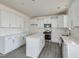 Modern kitchen featuring white cabinets, a central island, stainless steel appliances, and contemporary finishes at 779 Old Station Pointe, Angier, NC 27501