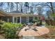Charming brick patio featuring outdoor dining set, surrounding landscape and rear home view at 817 Old Mill Rd, Chapel Hill, NC 27514