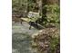 Outdoor bench seat under trees in backyard at 817 Old Mill Rd, Chapel Hill, NC 27514