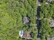 Aerial view of a home surrounded by lush greenery, a pool, and beautiful landscaping at 85 Christenbury Ln, Clayton, NC 27527