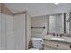 Bright bathroom features a tub/shower combination with granite vanity and updated fixtures at 85 Christenbury Ln, Clayton, NC 27527