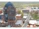 Aerial view of the cityscape with prominent office buildings and street views at 110 N Corcoran St # 2502, Durham, NC 27701