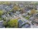 An aerial view shows a charming neighborhood from above on a sunny day at 1515 E Jones St, Raleigh, NC 27610