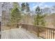 Spacious wood deck with wrought iron railing and views of the surrounding trees at 401 Molina Ct, Rolesville, NC 27571